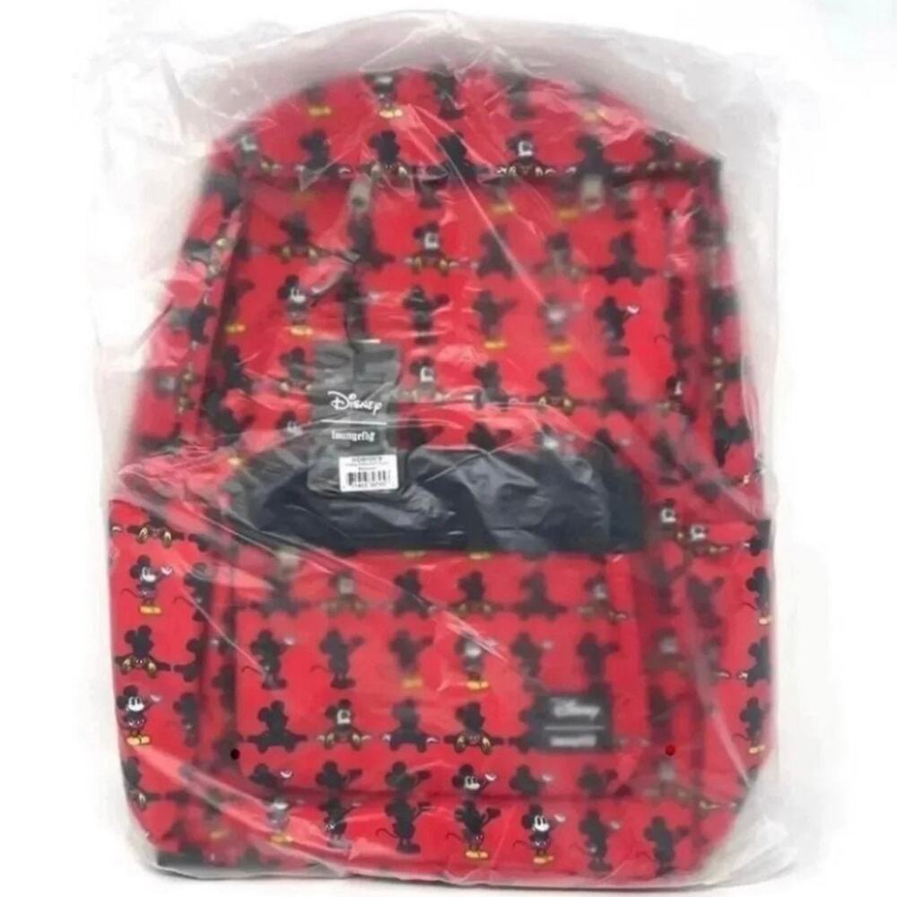 Loungefly Mickey Mouse Nylon Backpack Standard Size Large Book Bag NWT Red Blck